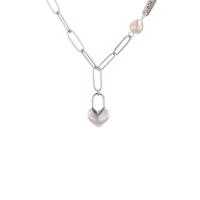 Ожерелья из латуни, Латунь, с Пластиковая жемчужина, Замок, плакирован серебром, Корейский стиль & Женский, 13x17mm, длина 18 дюймовый, продается PC