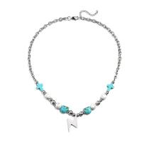 Titanium Steel Necklace, with turquoise, with 1.96inch extender chain, Lightning Symbol, fashion jewelry & Unisex, original color, 22x34mm, Length:Approx 19.6 Inch, Sold By PC