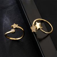 Brass Cuff Finger Ring gold color plated Adjustable & micro pave cubic zirconia & for woman 18mm Approx 1.5mm Sold By PC