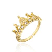 Mässing Cuff finger ring, guldfärg pläterade, Justerbar & micro bana cubic zirconia & för kvinna, 18mm, Hål:Ca 1.5mm, Säljs av PC