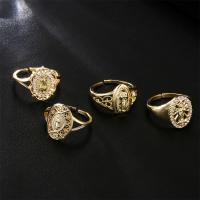 Mässing Cuff finger ring, guldfärg pläterade, Justerbar & olika stilar för val & micro bana cubic zirconia & för kvinna, 18mm, Hål:Ca 1.5mm, Säljs av PC