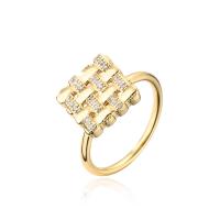 cobre Cuff Ring Finger, cromado de cor dourada, Ajustável & micro pavimento em zircônia cúbica & para mulher, 18mm, Buraco:Aprox 1.5mm, vendido por PC