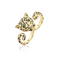 Brass Double Chain Link Finger Ring Leopard gold color plated Adjustable & micro pave cubic zirconia & for woman Approx 1.5mm Sold By PC
