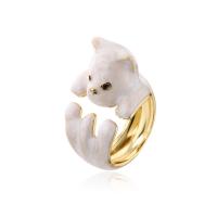 Ring Finger mosiądz, Niedzwiedź, Platerowane w kolorze złota, Regulowane & dla kobiety & emalia, biały, 18mm, otwór:około 1.5mm, sprzedane przez PC