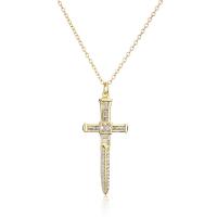 Cubic Zircon Micro Pave Brass Necklace, Cross, gold color plated, micro pave cubic zirconia & for woman, 18x45mm, Length:Approx 17.71 Inch, Sold By PC