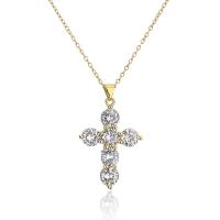 Cubic Zircon Micro Pave Brass Necklace, Cross, gold color plated, micro pave cubic zirconia & for woman, 23x36mm, Length:Approx 17.71 Inch, Sold By PC
