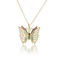 Cubic Zircon Micro Pave Brass Necklace, Butterfly, gold color plated, micro pave cubic zirconia & for woman & hollow, more colors for choice, 30x28mm, Length:Approx 17.71 Inch, Sold By PC