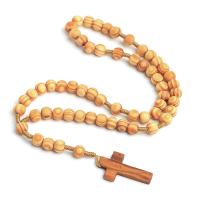 Rosary Necklace Wood Cross polished Unisex 4.2*2.5cm 10mm Length Approx 22.05 Inch Sold By PC
