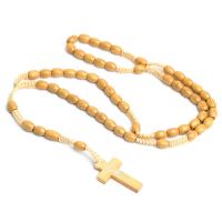Rosary Necklace Wood Cross polished Unisex 1.0*0.7mm 4.2*2.5cm Length Approx 31.5 Inch Sold By PC