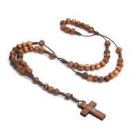 Rosary Necklace Wood Cross Unisex & enamel 8mm 3.3*2.2cm Length Approx 23.62 Inch Sold By PC