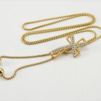 Stainless Steel Sweater Chain Necklace 18K gold plated Adjustable & for woman & with rhinestone Length Approx 28.74 Inch Sold By PC