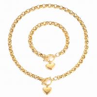 Fashion Stainless Steel Jewelry Sets, bracelet & necklace, Heart, plated, fashion jewelry & for woman, more colors for choice, Length:Approx 17.72 Inch, Approx 8.66 Inch, Sold By Set