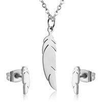 Fashion Stainless Steel Jewelry Sets Stud Earring & necklace Leaf plated fashion jewelry & for woman 39*8mm 10*2.5mm Length Approx 17.72 Inch Sold By Set