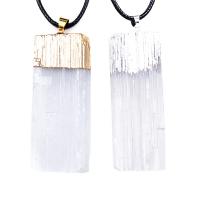 Edelstein Schmuck Halskette, Gipsstein, mit Lederband & Messing, Rechteck, plattiert, unisex, weiß, 12-16mmx45-55mm, Länge ca. 17.72 ZollInch, verkauft von PC