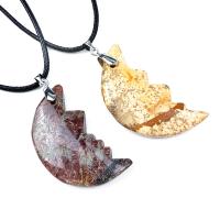 Natural Gemstone Necklace, Natural Stone, with leather cord, Moon, different materials for choice & Unisex, more colors for choice, 40mm, Length:Approx 17.72 Inch, Sold By PC