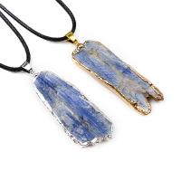 Kyanite Necklace with leather cord & Brass irregular plated Unisex blue 30-50mm Length Approx 17.72 Inch Sold By PC