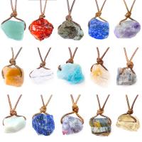 Natural Gemstone Necklace, Natural Stone, with leather cord, irregular, different materials for choice & Unisex, more colors for choice, 18-28mm, Length:Approx 17.72 Inch, Sold By PC