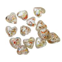 Perles murano feuille d'argent, chalumeau, avec Feuille d'argent, coeur, multicolore, 14x14mm, Environ 100PC/sac, Vendu par sac
