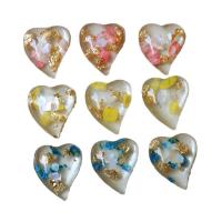 Fashion Resin Cabochons, with Dried Flower & Gold Foil & Shell, Heart, no hole, more colors for choice, 21x28mm, Approx 50PCs/Bag, Sold By Bag