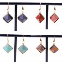 Natural Stone Drop Earring with Brass Pyramidal gold color plated & for woman Sold By Pair