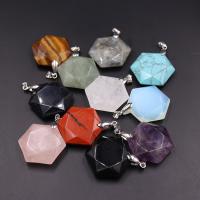 Gemstone Pendants Jewelry, Natural Stone, Hexagon, different materials for choice & Unisex & faceted, more colors for choice, 30mm, Sold By PC