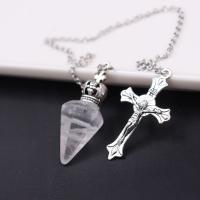 Natural Stone Pendulum with Zinc Alloy Cross platinum color plated & Unisex 20mm Length Approx 7.87 Inch Sold By PC