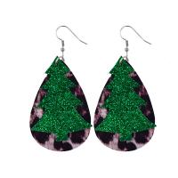 Christmas Earrings, PU Leather, with Tibetan Style, Teardrop, silver color plated, Christmas Design & different designs for choice, more colors for choice, 33x75mm, Sold By Pair