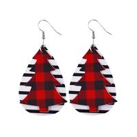 Christmas Earrings PU Leather with Zinc Alloy Teardrop silver color plated Christmas Design Sold By Pair