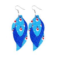 Christmas Earrings PU Leather with Zinc Alloy silver color plated Christmas Design & multilayer Sold By Pair