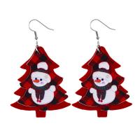 Christmas Earrings PU Leather with Zinc Alloy Christmas Tree silver color plated Christmas Design Sold By Pair