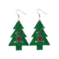Christmas Earrings, PU Leather, with Tibetan Style, Christmas Tree, silver color plated, Christmas Design & different designs for choice, more colors for choice, 35x75mm, Sold By Pair