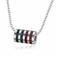 Stainless Steel Jewelry Necklace, Column, silver color plated, with rhinestone, silver color, 13x20mm, Length:21.65 Inch, Sold By PC