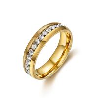 Rhinestone Stainless Steel Finger Ring gold color plated for woman & with rhinestone golden 5mm Sold By PC