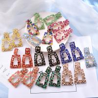 Rhinestone Earring, with Tibetan Style, Geometrical Pattern, plated, for woman & hollow, more colors for choice, 36x65mm, Sold By Pair
