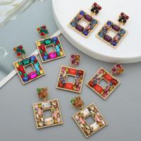 Rhinestone Earring Zinc Alloy Geometrical Pattern gold color plated for woman & with rhinestone & hollow Sold By Pair