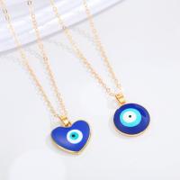 Evil Eye Jewelry Necklace, Tibetan Style, with Resin, with 1.96inch extender chain, gold color plated, Unisex & oval chain & different styles for choice, Length:Approx 15.7 Inch, Sold By PC