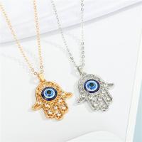 Evil Eye Jewelry Necklace, Tibetan Style, Hamsa, plated, Unisex & oval chain & with rhinestone & hollow, more colors for choice, nickel, lead & cadmium free, 20mm, Length:Approx 19.6 Inch, Sold By PC