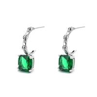 925 Sterling Silver Drop Earring, micro pave cubic zirconia & for woman, more colors for choice, 20mm, Sold By Pair