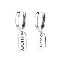 Asymmetric Earrings, 925 Sterling Silver, with letter pattern & for woman, silver color, 12x24mm, Sold By Pair