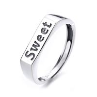 925 Sterling Silver Finger Rings, Adjustable & with letter pattern & for woman, silver color, Sold By PC