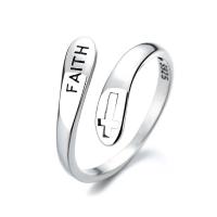 925 Sterling Silver Cuff Finger Ring Adjustable & with letter pattern & for woman silver color Sold By PC