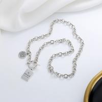 925 Sterling Silver Necklaces, with letter pattern & for woman, silver color, Length:Approx 18.11 Inch, Sold By PC