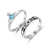 Couple Finger Rings, 925 Sterling Silver, Adjustable & open & different styles for choice & micro pave cubic zirconia, silver color, Sold By PC