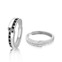 Couple Finger Rings, 925 Sterling Silver, Adjustable & open & micro pave cubic zirconia, silver color, Sold By PC