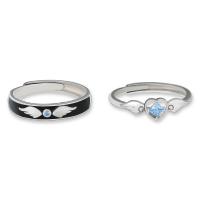 Couple Finger Rings 925 Sterling Silver plated Adjustable & micro pave cubic zirconia & for woman & enamel Sold By PC