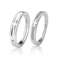 Couple Finger Rings 925 Sterling Silver plated Adjustable & micro pave cubic zirconia & for woman silver color Sold By PC