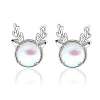 925 Sterling Silver Stud Earrings with Moonstone Deer platinum color plated for woman Sold By Pair