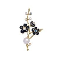 Freshwater Pearl Brooch Brass with Freshwater Pearl Plum Blossom gold color plated micro pave cubic zirconia & for woman nickel lead & cadmium free Sold By PC