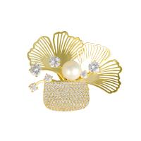 Cubic Zirconia Brooch, Brass, gold color plated, micro pave cubic zirconia & for woman, nickel, lead & cadmium free, 41x49mm, Sold By PC