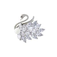 Cubic Zirconia Brooch Brass Swan micro pave cubic zirconia & for woman nickel lead & cadmium free Sold By PC